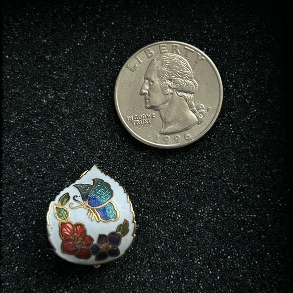 Vintage Cloisonné Butterfly & Floral Teardrop Earrings - Picture 4 of 4